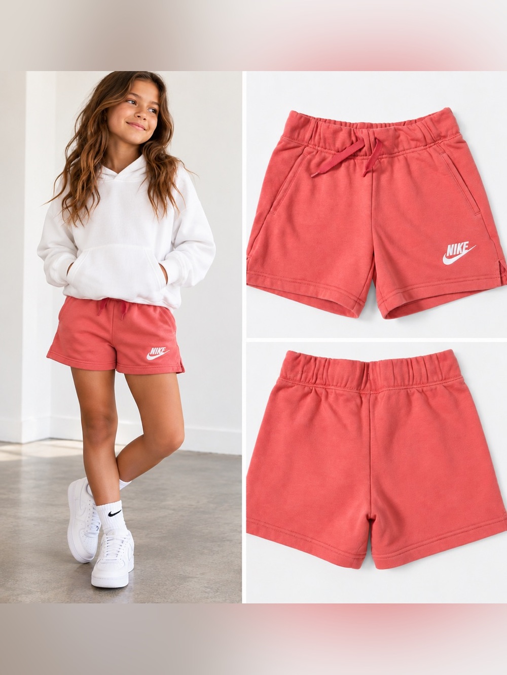 Nike Sportswear Club Girls French Terry Shorts Pink Salt M